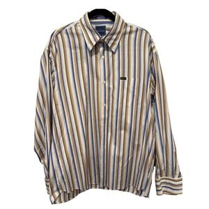 Facconable Mens Striped Long Sleeve Button Up 100%‎ Cotton Shirt Size XL